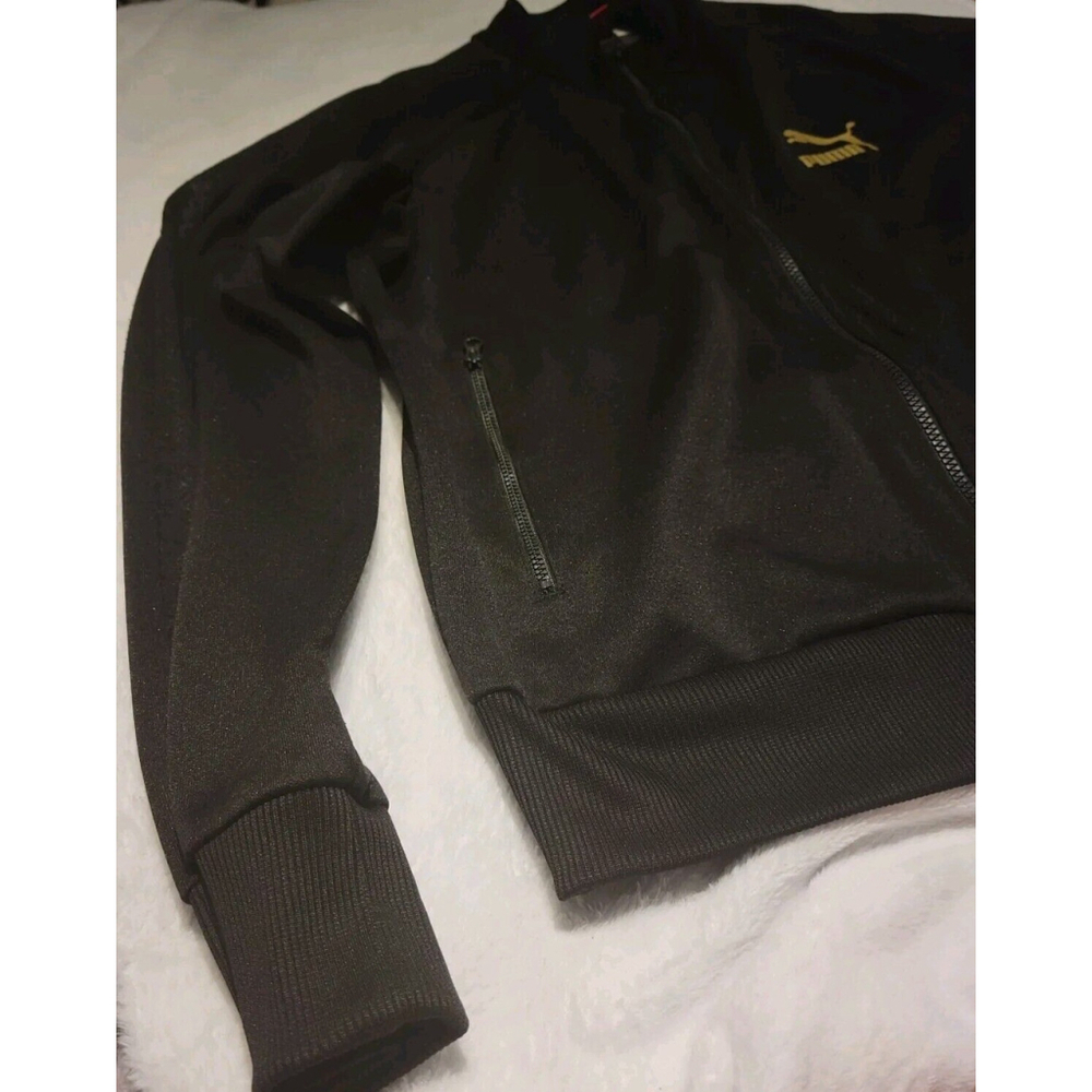 Puma T7 Black Track Jacket Full Zip Gold Foil Branding Front Zipper Pockets Rare - Picture 4 of 16